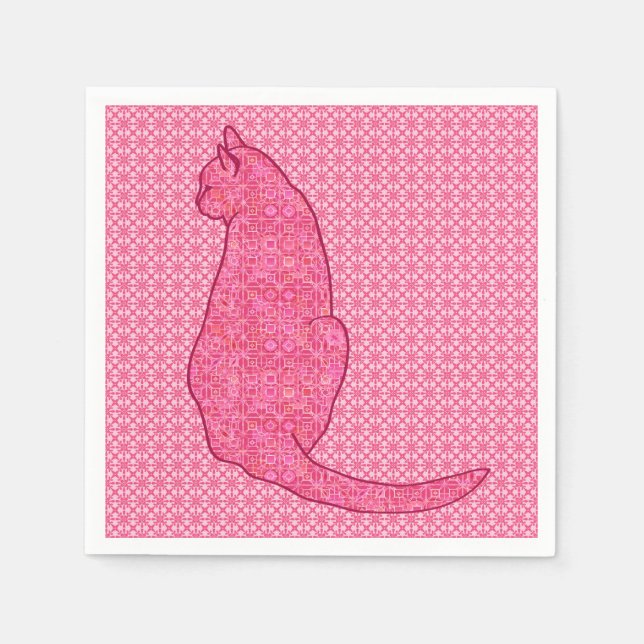 Servilleta De Papel Gato Japonés - Batik Rosa Fucsia (Anverso)
