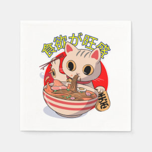 Servilleta De Papel Gato japonés lindo comiendo fideos con palillos
