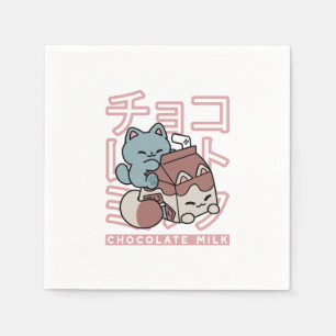 Servilleta De Papel Gato Kawaii con Leche de Chocolate – Arte Pop Japo