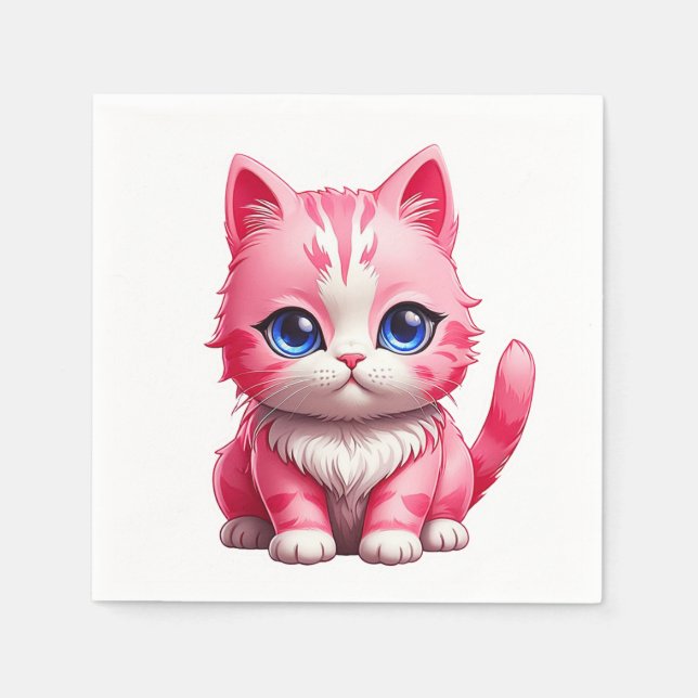 Servilleta De Papel Gato Kitty Rosa (Anverso)