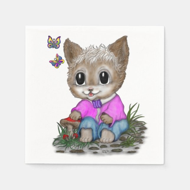 Servilleta De Papel Gato Kitty y mariposa (Anverso)
