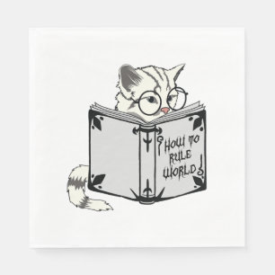 Servilleta De Papel Gato leyendo libro