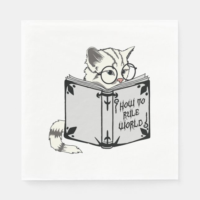 Servilleta De Papel Gato leyendo libro  (Anverso)