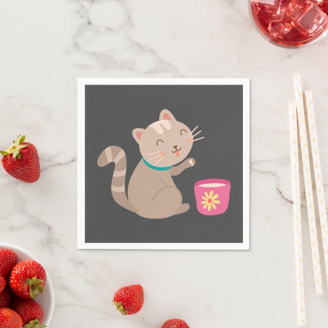 Servilleta De Papel Gato lindo con personalizado de té (In situ)