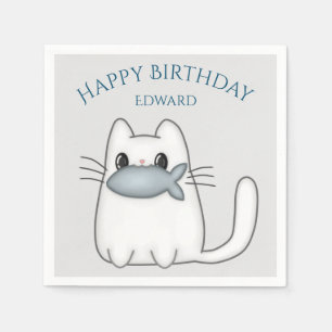 Servilleta De Papel Gato Lindo con Pez de Premio