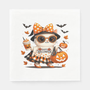 Servilleta De Papel Gato lindo de Halloween - Kawaii Bruja Kitty con b