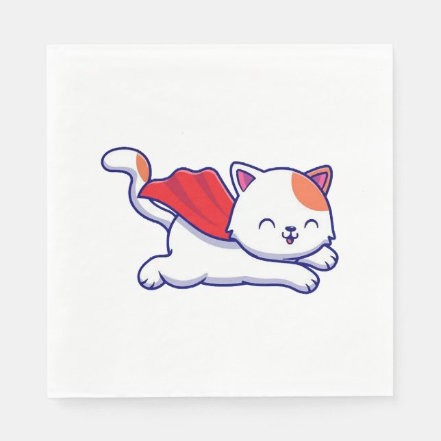 Servilleta De Papel Gato lindo superhéroe volando (Anverso)