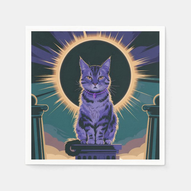 Servilleta De Papel gato majestuoso sentado bajo un eclipse solar, (Anverso)