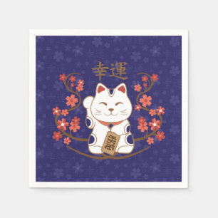 Servilleta De Papel Gato Maneki-neko con buena suerte kanji