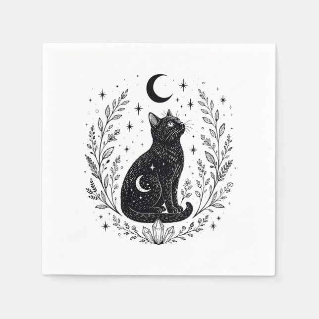 Servilleta De Papel Gato místico bajo la luna (Anverso)