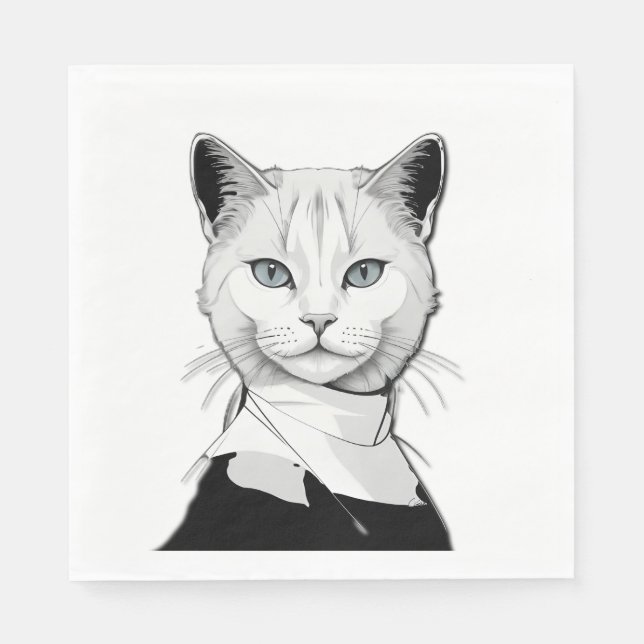 Servilleta De Papel Gato místico blanco y negro de Salem (Anverso)