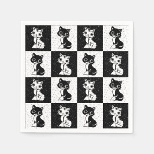 Servilleta De Papel Gato Monograma de Impresión en Bloque de Blanco y 