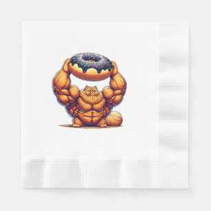 Servilleta De Papel Gato Musculoso Levantando Donut