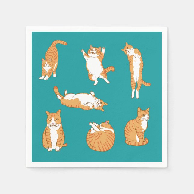 Servilleta De Papel Gato Naranja Adorable Posando (Anverso)
