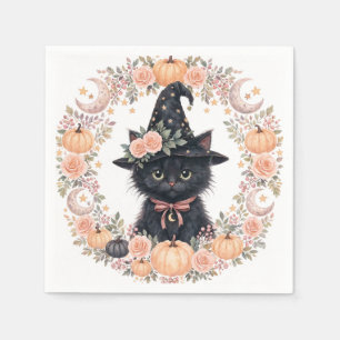Servilleta De Papel Gato negro adorable de Halloween en papel 