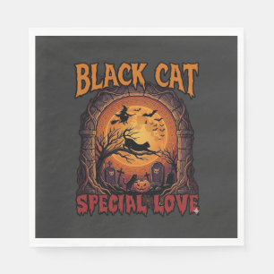Servilleta De Papel Gato Negro Amor Especial Halloween Luna Bruja Cala