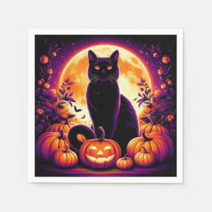 Servilleta De Papel Gato negro bajo la luna llena de Halloween servill