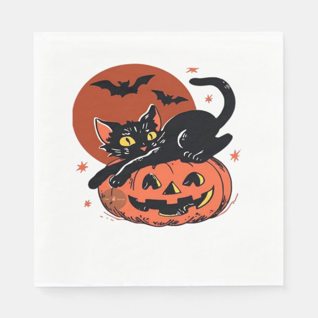 Servilleta De Papel Gato negro, camiseta clásica de Halloween nostálgi (Anverso)