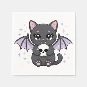 Servilleta De Papel Gato negro con alas de murciélago moradas abrazand