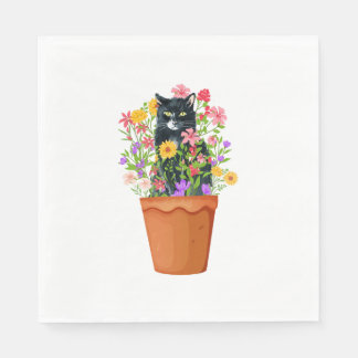 Servilleta De Papel gato negro con flor