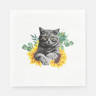 Servilleta De Papel Gato Negro Con Girasoles, Regalos Para Amantes De
