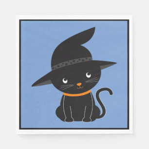 Servilleta De Papel Gato Negro Con Halloween Gorra Brujero