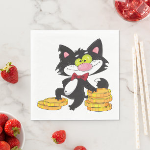 Servilleta De Papel Gato Negro Con Monedas Personaje De Dinero Lindo