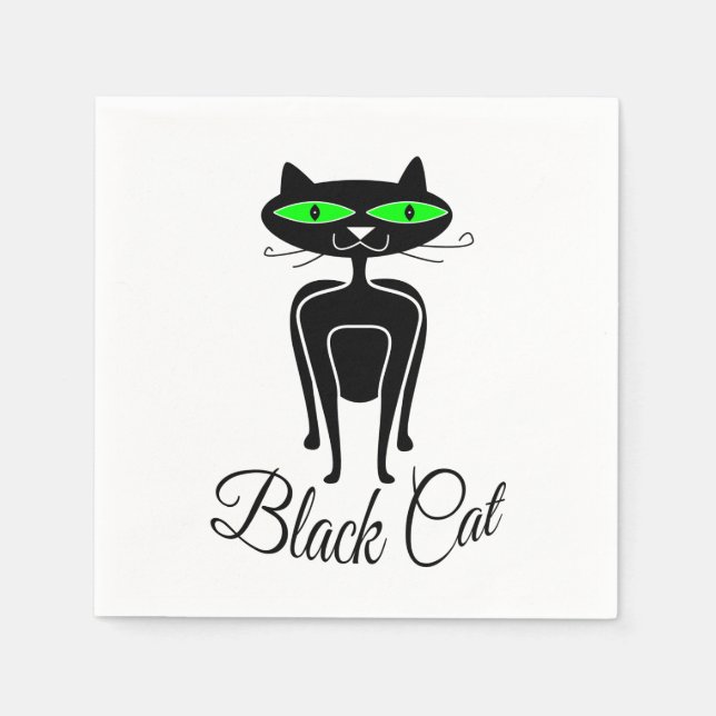 Servilleta De Papel Gato negro con ojos verdes (Anverso)