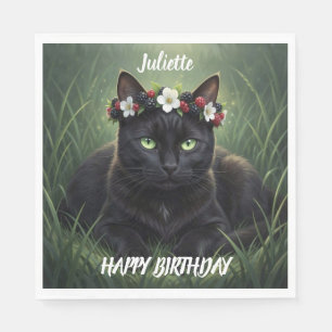 Servilleta De Papel Gato Negro / Corona de Flor de Zarzamora Personali