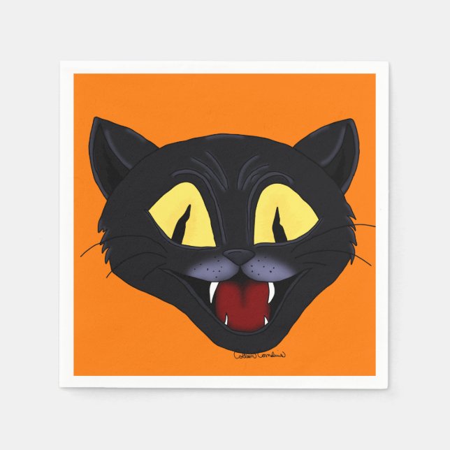 Servilleta De Papel Gato negro de Halloween (Anverso)