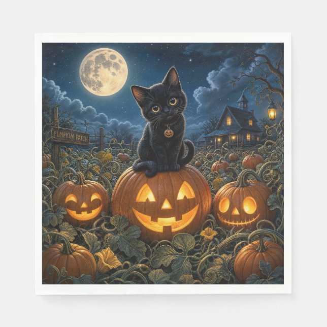 Servilleta De Papel Gato negro de Halloween (Anverso)