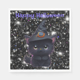 Servilleta De Papel Gato negro de Halloween lindo y caprichoso
