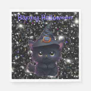 Servilleta De Papel Gato negro de Halloween lindo y caprichoso
