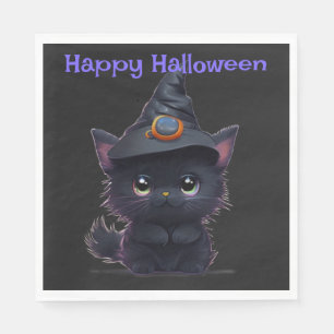 Servilleta De Papel Gato negro de Halloween lindo y caprichoso
