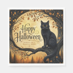 Servilleta De Papel Gato negro de Halloween Luna llena Árbol