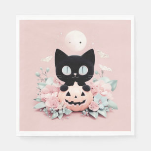 Servilleta De Papel Gato negro de Halloween, luna y calabaza