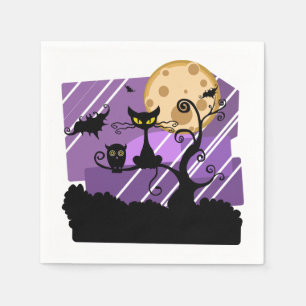 Servilleta De Papel Gato negro de Halloween, murciélago de árbol y lun