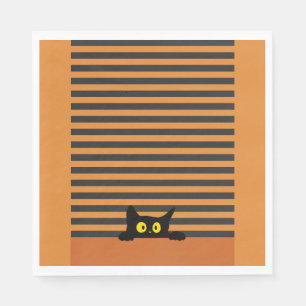 SERVILLETA DE PAPEL GATO NEGRO DE HALLOWEEN NARANJA Y NEGRO