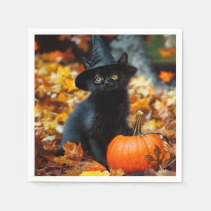 Servilleta De Papel Gato negro de Halloween y calabaza
