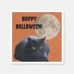 Servilleta De Papel Gato negro de la luna llena de Halloween
