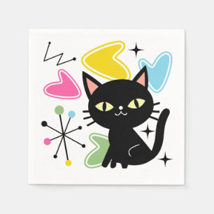 Servilleta De Papel Gato negro de Mid Century