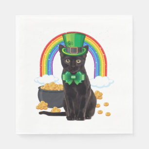 Servilleta De Papel Gato Negro Día de San Patricio Duende Trébol de Cu