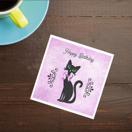 Servilleta De Papel Gato negro elegante de mediados de siglo con lazos