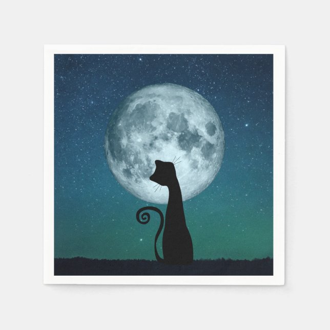Servilleta De Papel Gato negro en toallas de papel lunar (Anverso)