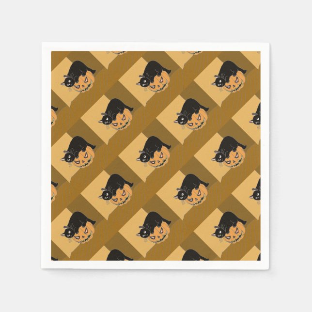 Servilleta De Papel Gato negro en una calabaza (Anverso)