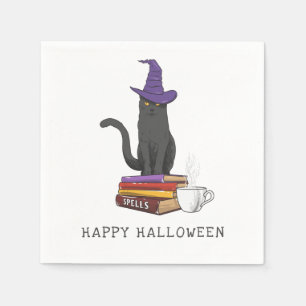 Servilleta De Papel Gato negro espeluznante de Halloween y hechizos pe