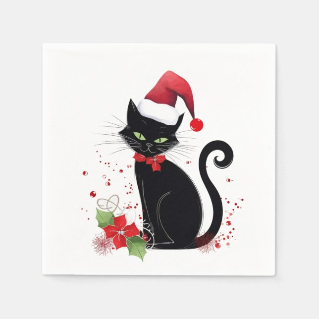 Servilleta De Papel Gato negro festivo (Anverso)