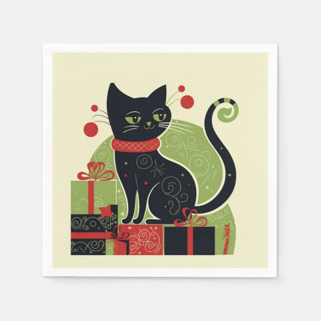 Servilleta De Papel Gato negro festivo (Anverso)