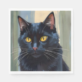 Servilleta De Papel Gato Negro | Gatito Bonito Acuarela