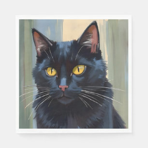 Servilleta De Papel Gato Negro   Gatito Bonito Acuarela